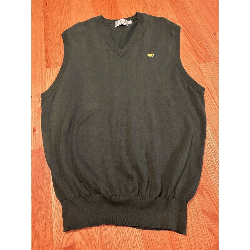 Vintage Slazenger Masters Golf Sweater Knit Embroidered Vest Green Sz XL